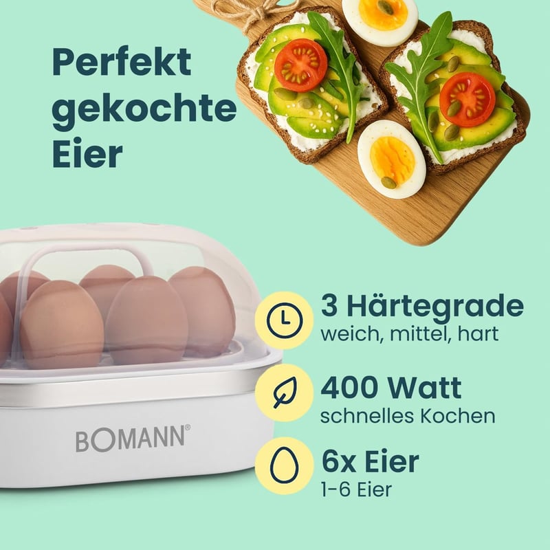 Bomann EK 5022 CB tojásfőző hangjelzéssel, mérőpohárral és tojásvevővel