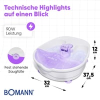 Bomann FM 8000 CB Lábfürdő Intenzív Whirlpool Hatással, Masszázsfunkcióval, Masszázsgörgővel és 4 Fokozatú Kapcsolóval 7