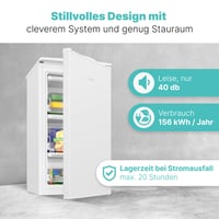 Mini mraznička Bomann GS 7256, 60 l, 3 zásuvky, 4 hviezdičky, tichá, biela, vymeniteľný záves dverí, do -18 °C 5