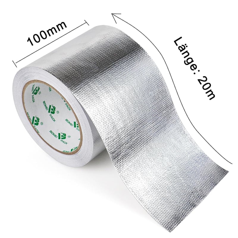 BOMEI PACK 100mm x 20m Erősített Alumínium Szalag Hőálló Vízálló Ragasztó