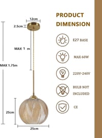 Bomiel Borostyán Üveg Függőlámpa 25cm Levél Mintás Magasságállítható E27 - Amber 2