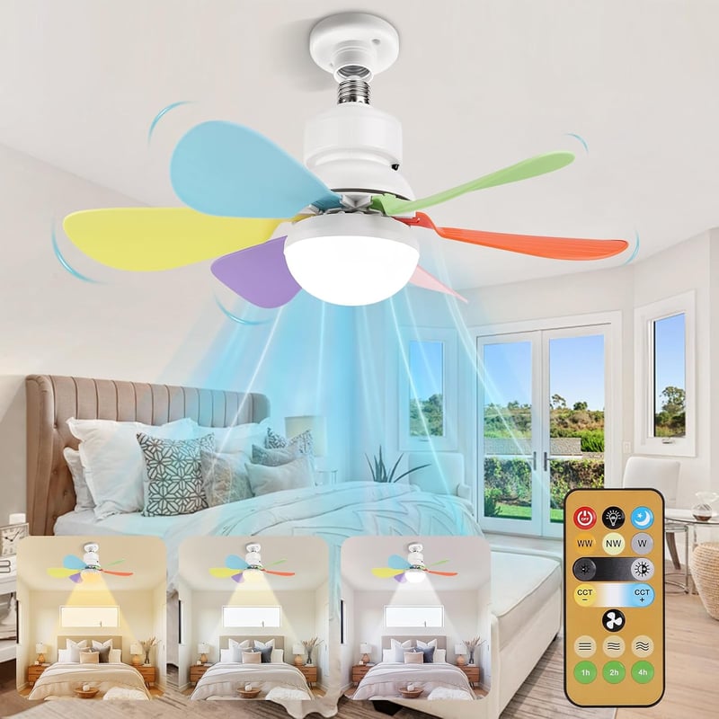 BomKra Mennyezeti Ventilátor LED Világítással - 30W Csendes Lámpa Távirányítóval, 3 Sebességfokozat, Időzítő, Fényerőszabályzás, Hálószobába