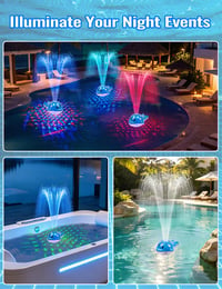 Fântână plutitoare pentru piscină BomKra cu iluminare și telecomandă, 12 moduri de iluminare, 2 moduri de fântână, reîncărcabilă, albastru, pentru piscine supraterane 7