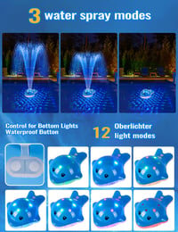 Fântână plutitoare pentru piscină BomKra cu iluminare și telecomandă, 12 moduri de iluminare, 2 moduri de fântână, reîncărcabilă, albastru, pentru piscine supraterane 3