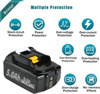 Bonadget 2 db 18V 5.0Ah akku és 4A DC18RC töltő Makita 14.4-18V BL1830 BL1850 BL1840 kompatibilis eszközhöz 5