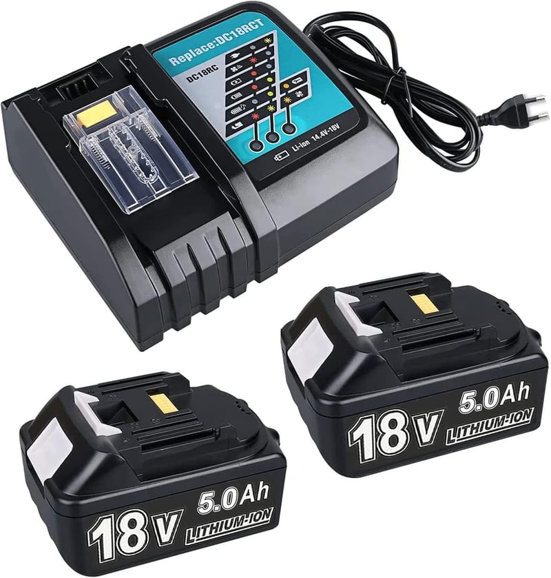 Bonadget 2 db 18V 5.0Ah akku és 4A DC18RC töltő Makita 14.4-18V BL1830 BL1850 BL1840 kompatibilis eszközhöz