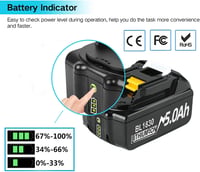 Bonadget 2 db 18V 5.0Ah akku és 4A DC18RC töltő Makita 14.4-18V BL1830 BL1850 BL1840 kompatibilis eszközhöz 4