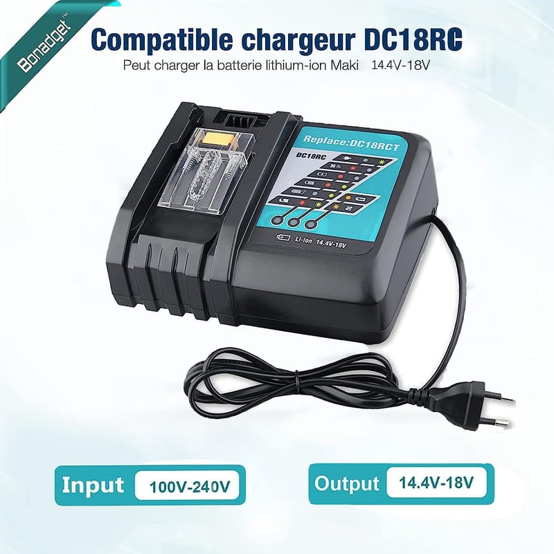 Bonadget 2 db 18V 5.0Ah akku és 4A DC18RC töltő Makita 14.4-18V BL1830 BL1850 BL1840 kompatibilis eszközhöz