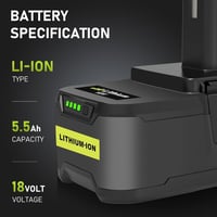 Bonadget 2x 18V 5.5Ah Lítium Akkumulátor Ryobi P108 P107 P122 P104 Szerszámokhoz 2