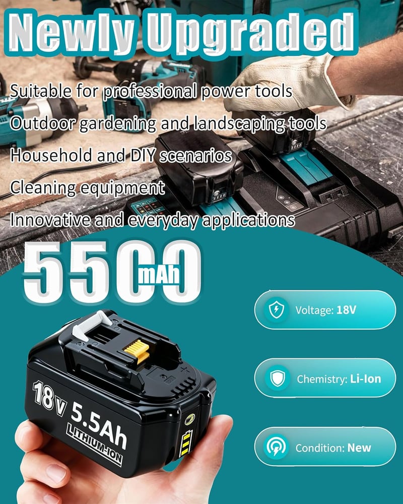 Bonadget 2x 18V 5,5Ah Makita BL1850B BL1840 BL1830 Akkumulátor LED-es