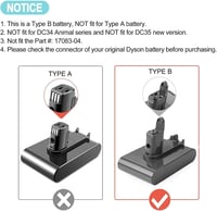 Acumulator de schimb Bonadget 5000 mAh tip B pentru aspirator Dyson DC31, DC34, DC35, DC45, DC56, DC57, cu filtru inclus 6
