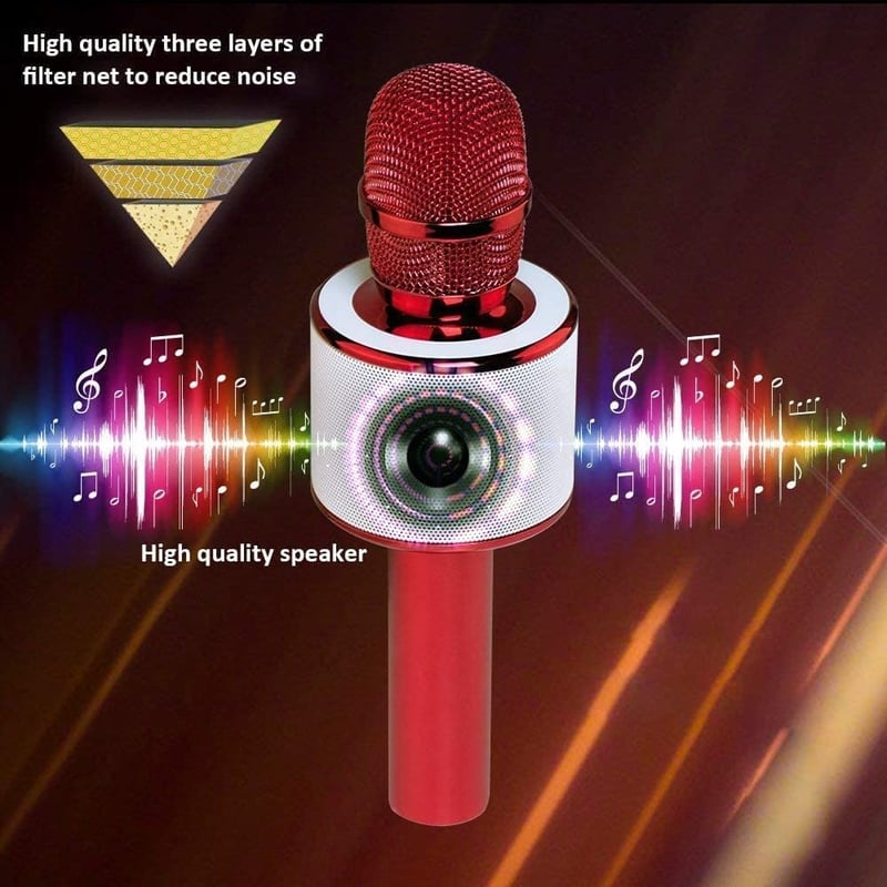 BONAOK 3 az 1-ben vezeték nélküli karaoke mikrofon piros, Bluetooth