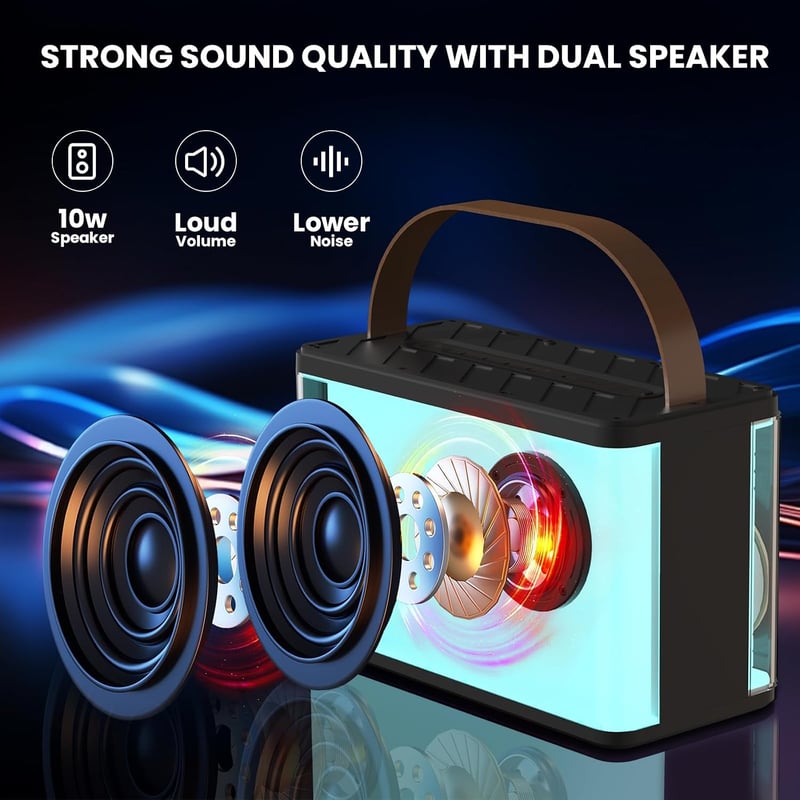 BONAOK hordozható Bluetooth karaoke rendszer 2 mikrofonos felnőtt karaoke készlet lámpákkal fekete dobozzal otthonra partihoz piknikhez kült