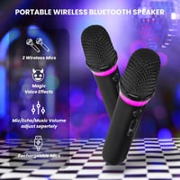 BONAOK hordozható Bluetooth karaoke rendszer 2 mikrofonos felnőtt karaoke készlet lámpákkal fekete dobozzal otthonra partihoz piknikhez kült 4