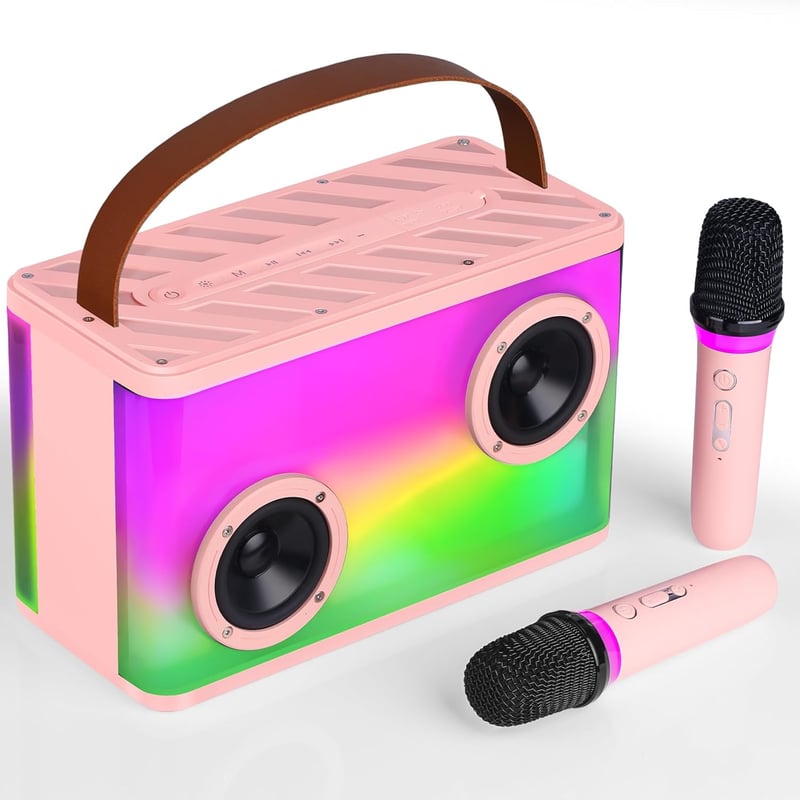BONAOK Karaoke rendszer 2 mikrofonnal, Bluetooth hangszóróval és LED fényekkel