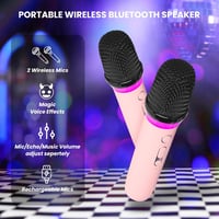BONAOK Karaoke rendszer 2 mikrofonnal, Bluetooth hangszóróval és LED fényekkel 4