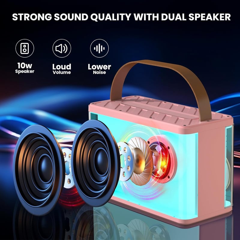 BONAOK Karaoke rendszer 2 mikrofonnal, Bluetooth hangszóróval és LED fényekkel