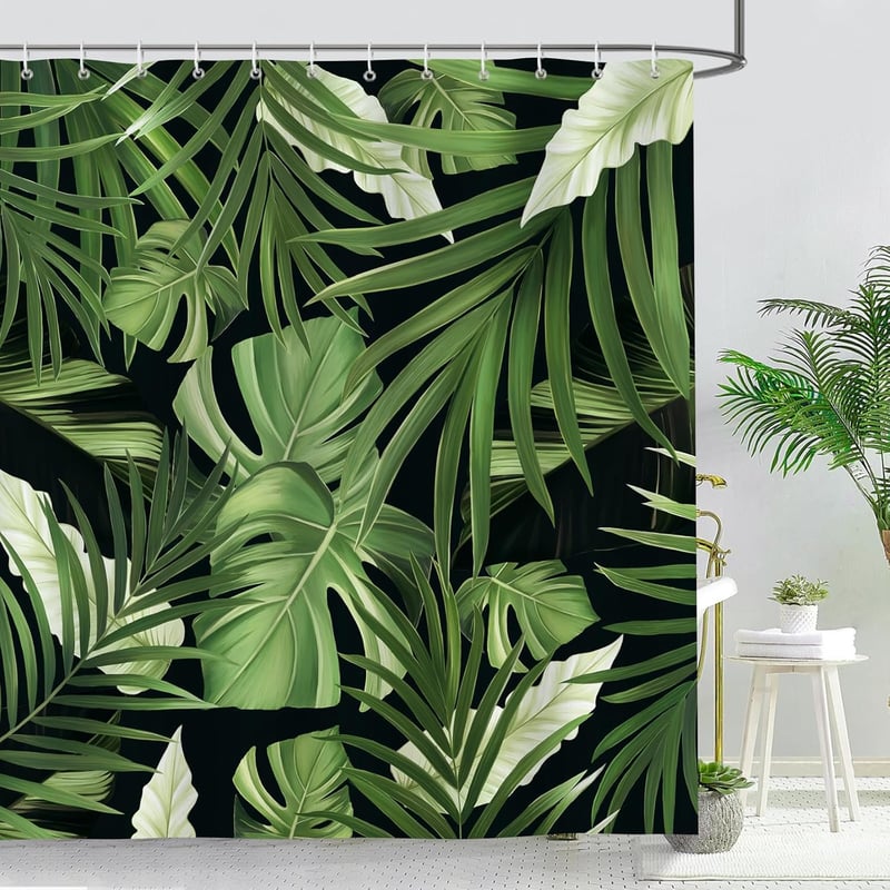 Bonhause Zuhanyfüggöny Trópusi Levelek Zöld Növények 180x180cm Vízálló