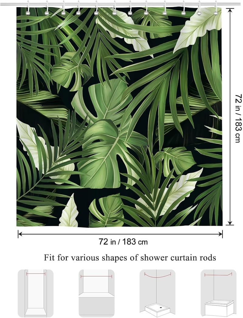 Bonhause Zuhanyfüggöny Trópusi Levelek Zöld Növények 180x180cm Vízálló