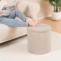 Bonlife Tárolós Puff, Összecsukható Kerek Ülőke Tárolódobozzal, Nappali és Hálószoba, 120 kg Teherbírás, Bézs, 43x43x45 cm 7