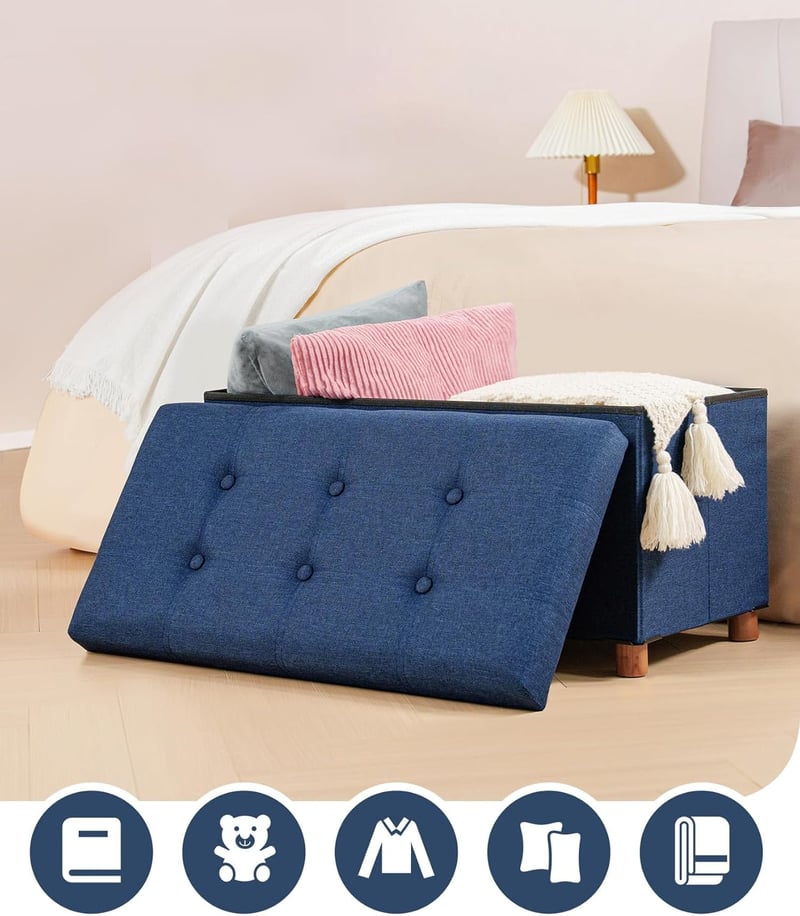 Bonlife Tárrolós Pad Kék 76x38x38cm Összecsukható Tárolóláda