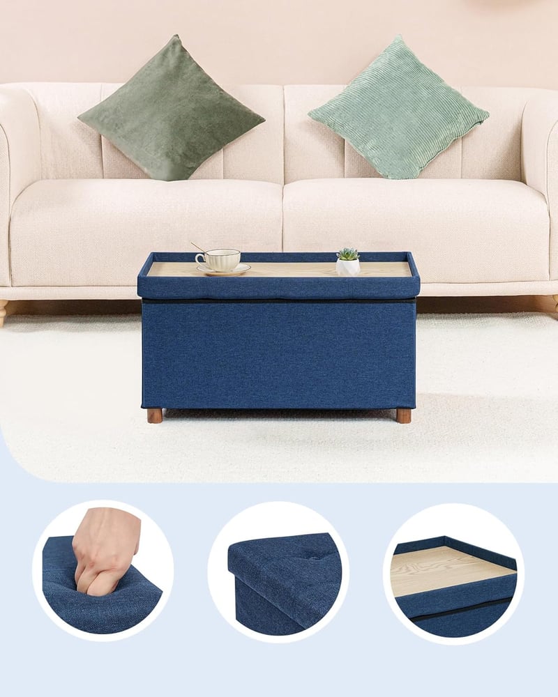 Bonlife Tárrolós Pad Kék 76x38x38cm Összecsukható Tárolóláda
