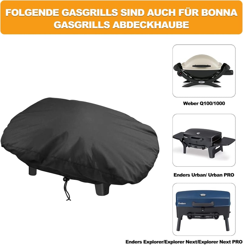 Bonna Gázgrill Takaró Enders Urban, Explorer Modellekhez - Vízálló Oxford Anyag, Széltálló, 70x47x30cm Fekete Grillhuzat