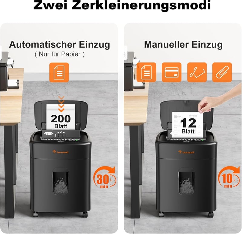 Bonsaii C231-D automata adatvédelmi aprítógép, 100 lap kapacitás, P4 mikrovágás, 16L tartály