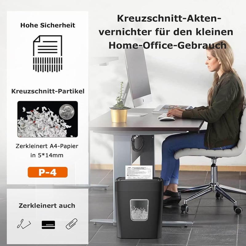 bonsaii C261-C 8 lapos papírvágó aprítógép P-4 biztonsági szinttel, keresztvágás 5 x 14 mm, fekete, 16 l gyűjtő, Start Stop, túlmelegedés vé