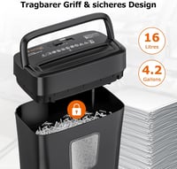 bonsaii C261-C 8 lapos papírvágó aprítógép P-4 biztonsági szinttel, keresztvágás 5 x 14 mm, fekete, 16 l gyűjtő, Start Stop, túlmelegedés vé 7