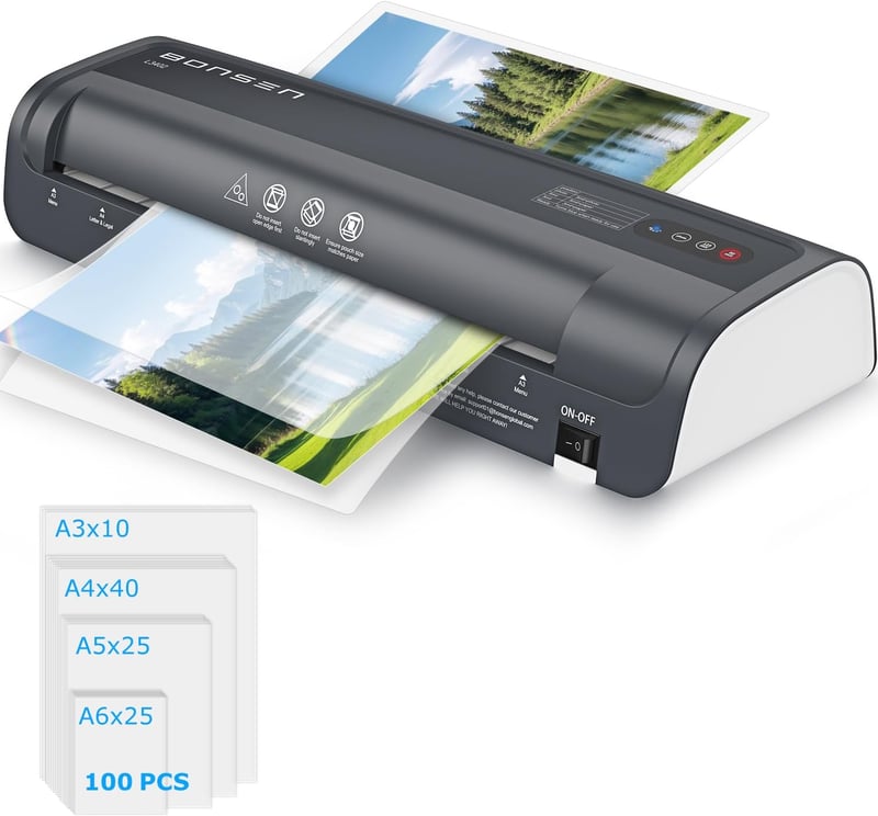 BONSEN A3 Laminátor Never Jam technológiával, 100 lamináló tasak, NTC hőmérséklet szabályozás