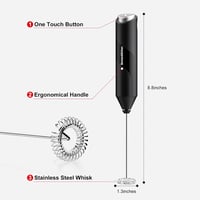 Bonsenkitchen kézi tejhabosító mixer rozsdamentes acél habverővel fekete 6
