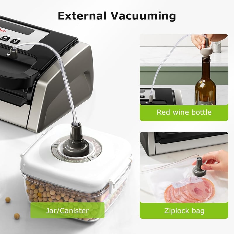 Bonsenkitchen Vákuumfóliázó Gép Globefish Technológiával - Műanyag Házas Élelmiszer Tartósító 125W - 2 Tekercs Tasakkal