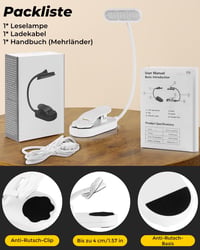 Bonsery Könyvcsipeszes olvasólámpa 360 rugalmas, USB-C újratölthető, 16 LED, fokozatmentes fényerő, 3 szín, fehér 7