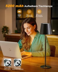 Bonsery LED asztali lámpa 5200 mAh akkumulátor, USB töltés, 3 színhőmérséklet, vízálló, dimmer 2