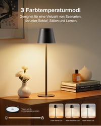 Bonsery LED asztali lámpa 5200 mAh akkumulátor, USB töltés, 3 színhőmérséklet, vízálló, dimmer 4