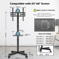 BONTEC Dönthető TV Állvány Kerekekkel 23-60" LED/LCD/OLED Képernyőkhöz, Magasságállítható Mobil TV Tartó Médiatálcával, 25kg Teherbírás 5