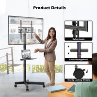 BONTEC Dönthető TV Állvány Kerekekkel 23-60" LED/LCD/OLED Képernyőkhöz, Magasságállítható Mobil TV Tartó Médiatálcával, 25kg Teherbírás 4