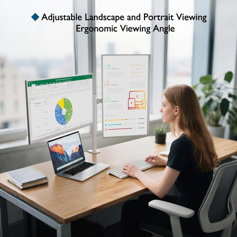 BONTEC Dual Monitor Tartó 13-27 Hüvelykes LCD Kijelzőhöz, Ergonomikus Forgatható Monitortartó Kar
