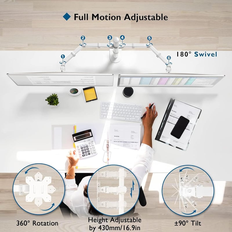 BONTEC Dual Monitor Tartó 13-27 Hüvelykes LCD Kijelzőhöz, Ergonomikus Forgatható Monitortartó Kar