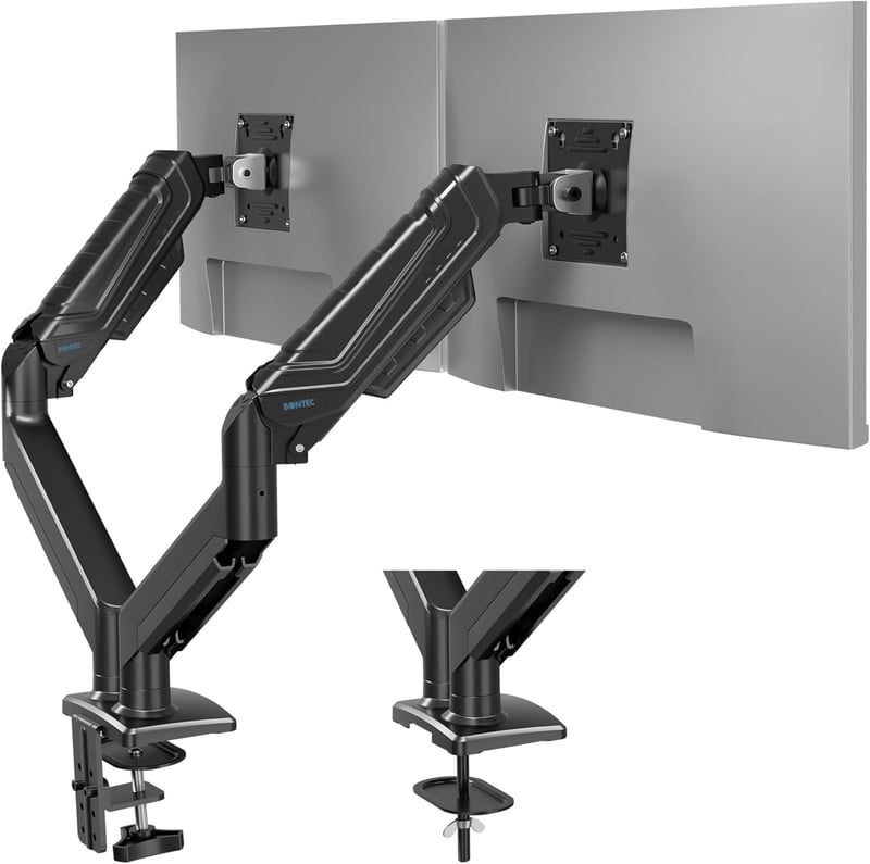 BONTEC Dual Monitor Tartó Gázrugós Kar 2 Képernyőhöz 15-34" Forgatható Magasságállítható