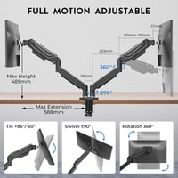 BONTEC Dual Monitor Tartó Gázrugós Kar 2 Képernyőhöz 15-34" Forgatható Magasságállítható 4