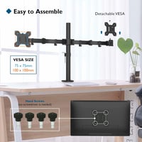 BONTEC Dupla Monitor Tartó Állvány 13-27" LCD/LED Képernyőkhöz - Ergonomikus, Teljes Mozgástartományú Karok, 22 kg Teherbírás - black 4
