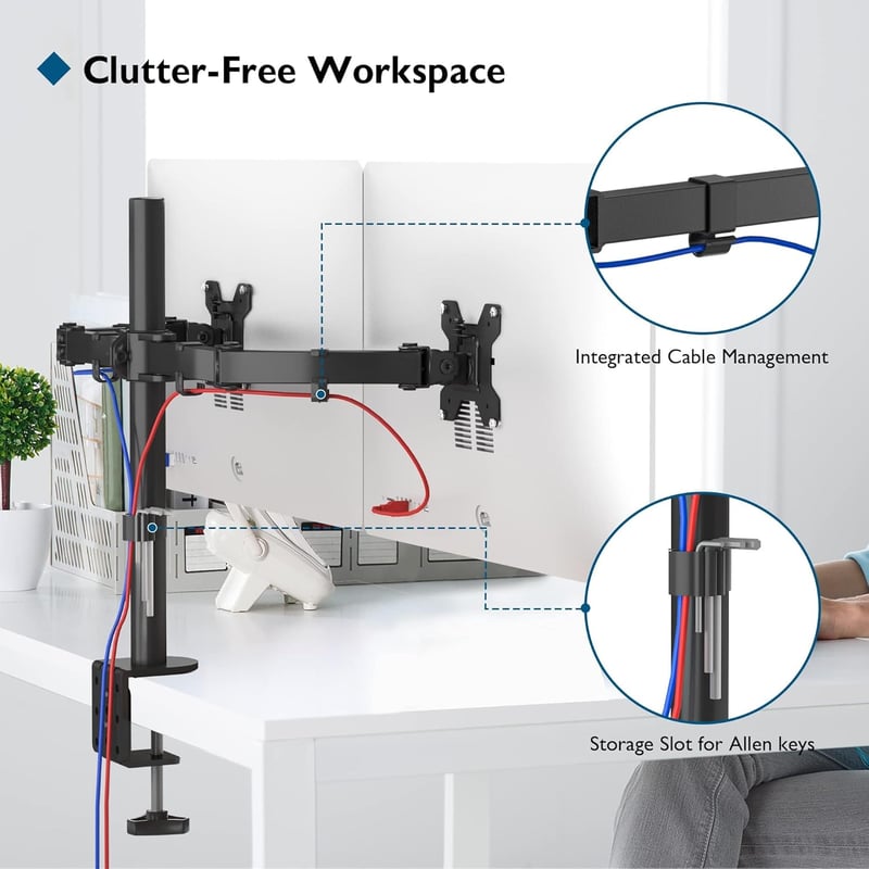 BONTEC Dupla Monitor Tartó Állvány 13-27" LCD/LED Képernyőkhöz - Ergonomikus, Teljes Mozgástartományú Karok, 22 kg Teherbírás - black