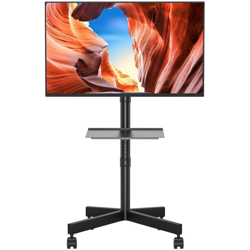 BONTEC Gurulós TV Állvány 23-60" Képernyőkhöz, Laptoptartó Polccal, Állítható Magasságú, 25 kg Teherbírású, VESA 400x400 mm Kompatibilis