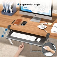 Tavă tastatură retractabilă BONTEC pentru birou, suport glisant mare cu clemă C, 650x300 mm, maro vintage, din lemn. 7