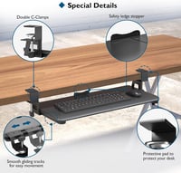 Tavă tastatură retractabilă BONTEC pentru birou, suport glisant mare cu clemă C, 650x300 mm, maro vintage, din lemn. 8