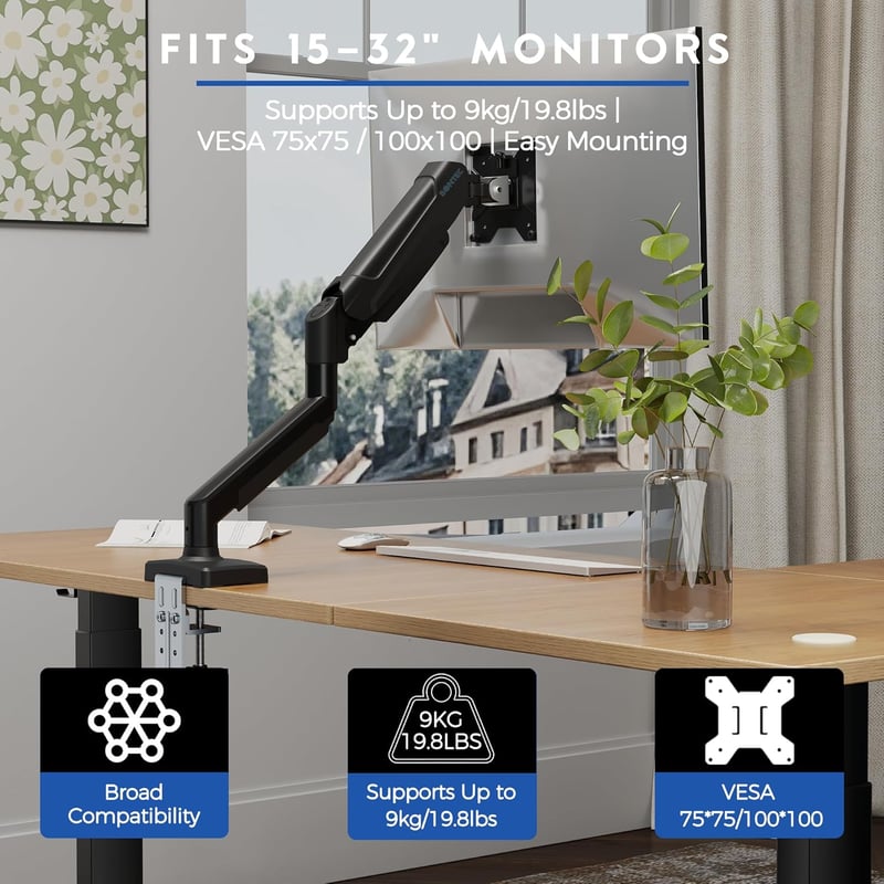 BONTEC Monitor Tartó Gázrugós 15-32 Colos Monitorokhoz 360° Forgatható