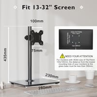 BONTEC Monitortartó Állvány 13-32" Lapos/Ívelt Képernyőkhöz, 10kg Teherbírás, Edzett Üveg Talp, Dönthető ±75° Forgatható ±80°, VESA 75/100mm 8