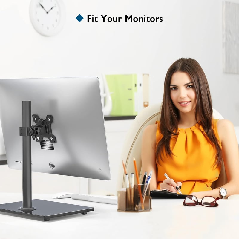 BONTEC Monitortartó Állvány 13-32" Lapos/Ívelt Képernyőkhöz, 10kg Teherbírás, Edzett Üveg Talp, Dönthető ±75° Forgatható ±80°, VESA 75/100mm